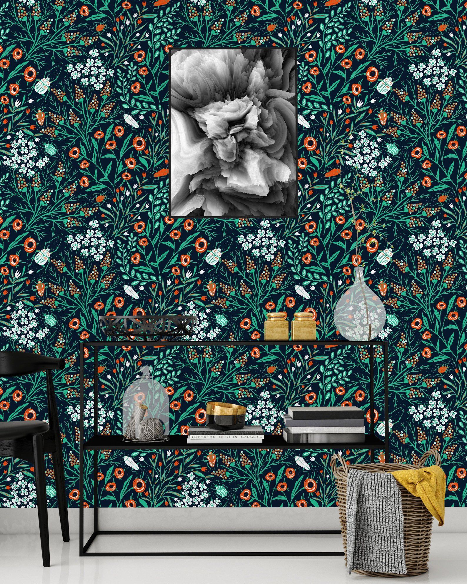 Blooms And Bugs Removable Wallpaper Peel Stick Mural Etsy Peel And Stick Wallpaper Removable Wallpaper Nursery Mural