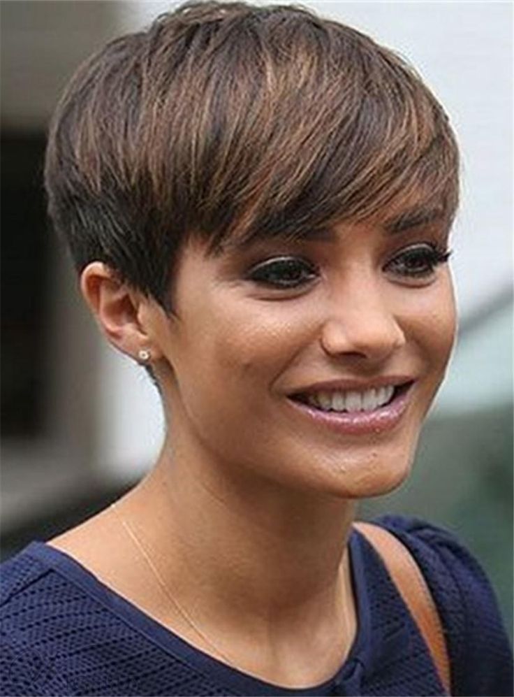 Kurz Natürlich Pixie Frisur Braun Glatt Echthaar Kappenlos Frauen … – Damen Haare #pixiehairstyles