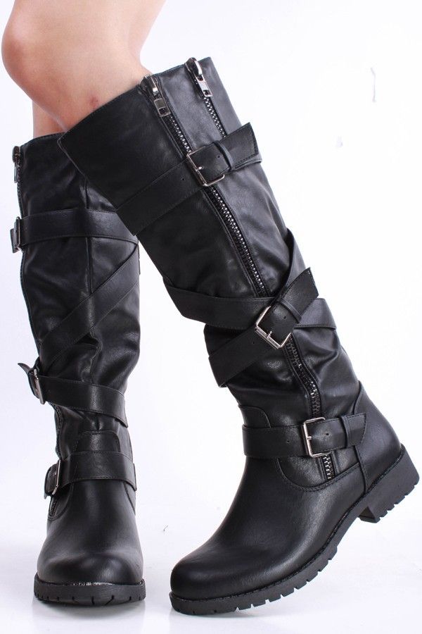 black boots with silver buckles