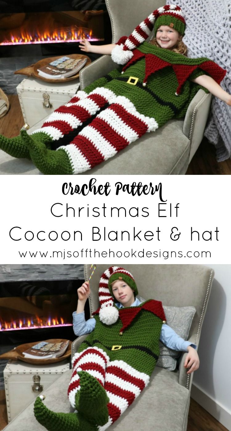 Christmas Elf Cocoon Blanket & Hat #christmascrochetpatterns