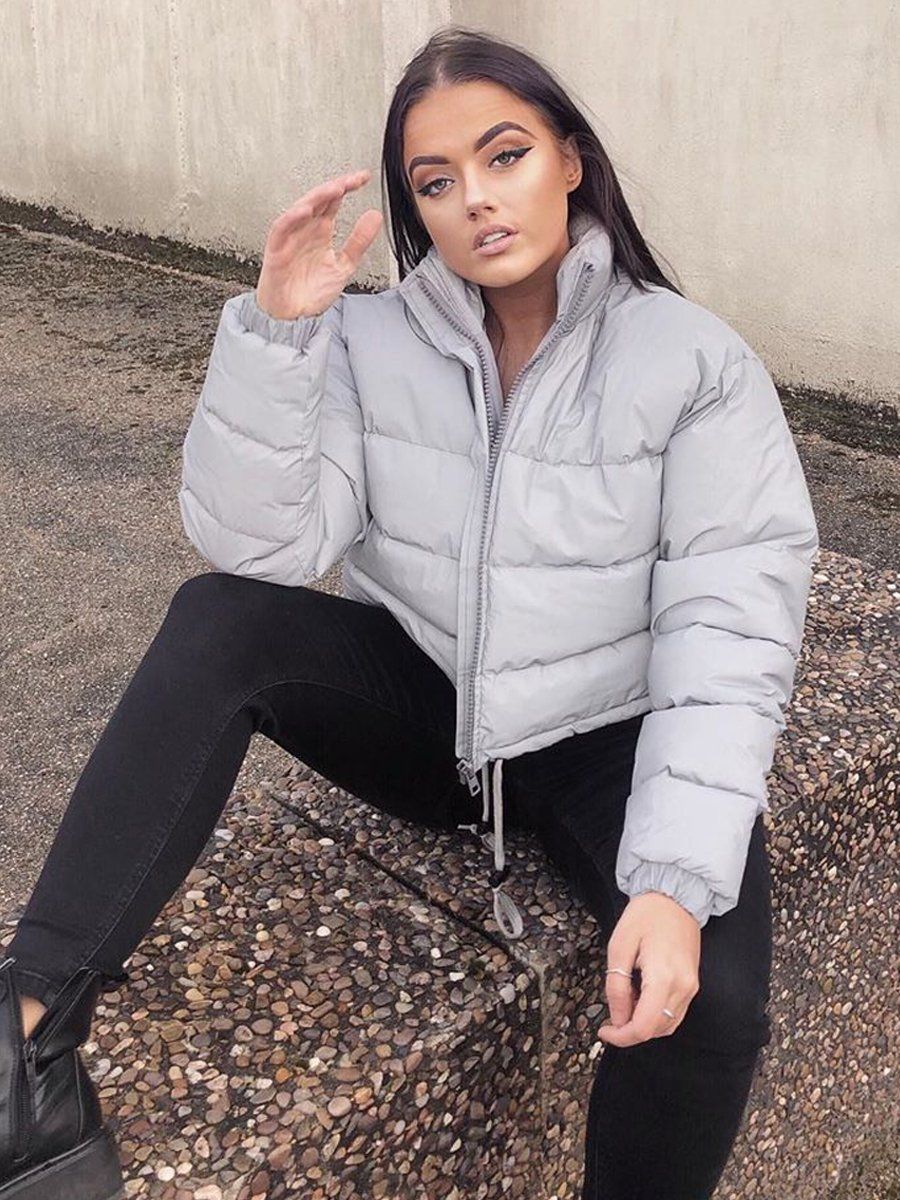 Kara Cropped Padded Puffer Jacket In Grey Kara Cropped Padded Puffer Jacket In Grey