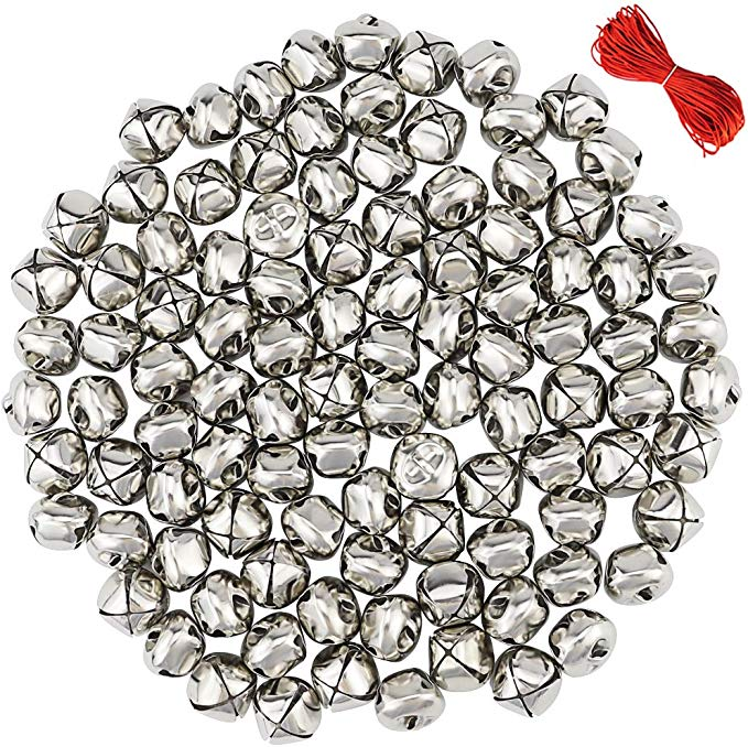 Outuxed 100Pcs 1 Inch Sliver Jingle Bells Christmas Craft