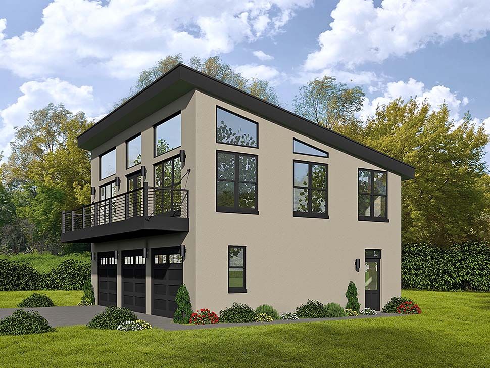 Modern Style 3 Car Garage Apartment Plan Number 51589 With 1 Bed 2 Bath Carriage House Plans Garage Apartment Plans, Modern Garage Apartment Plans