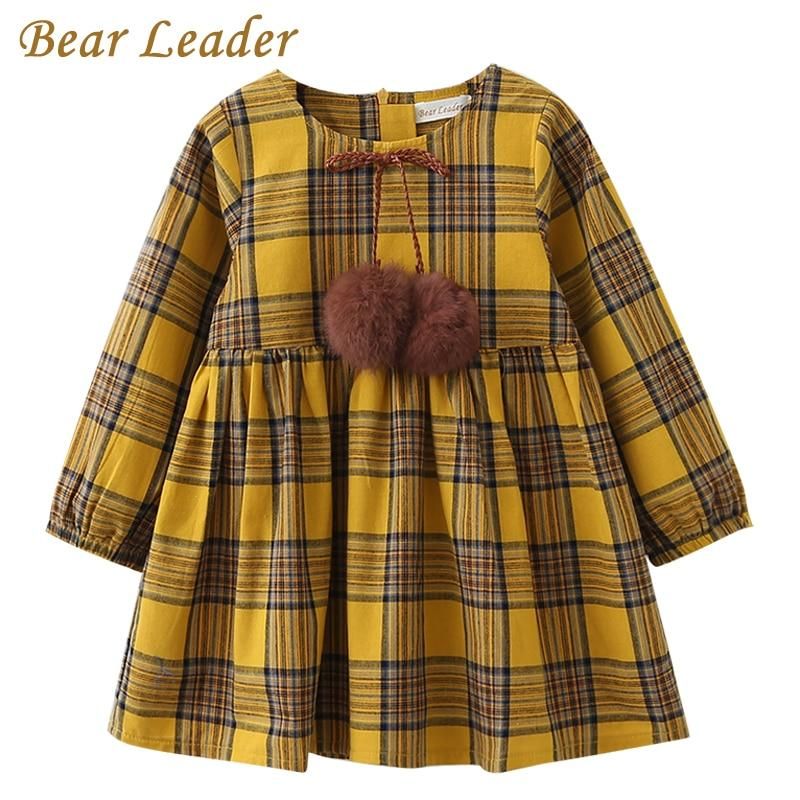 Bear Leader Girls Dress 2018 New Spring Brand Girls Clothes England Style Printing Bow Design Baby Yellow Girls Dress For 3-7Y