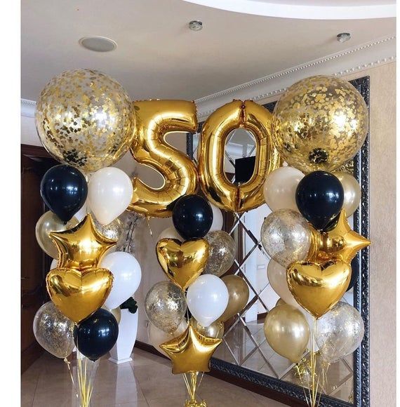 White Black Gold Balloon Bouquet Happy 21 Birthday Decorations Gold Numbers Not Inflated Black And Gold Balloons 21st Birthday Decorations 50th Birthday Decorations