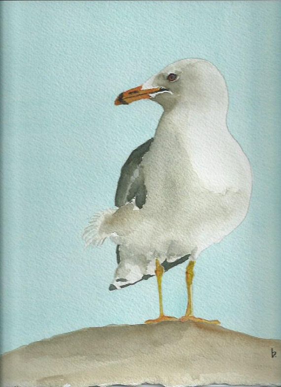 Aquarelle Peinture Originale La Mouette Watercolor Painting