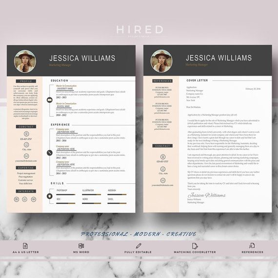 Resume Template with Photo | Curriculum Vitae | CV + Cover Letter format + References + Free Resume writing guide + icons | Instant Download
