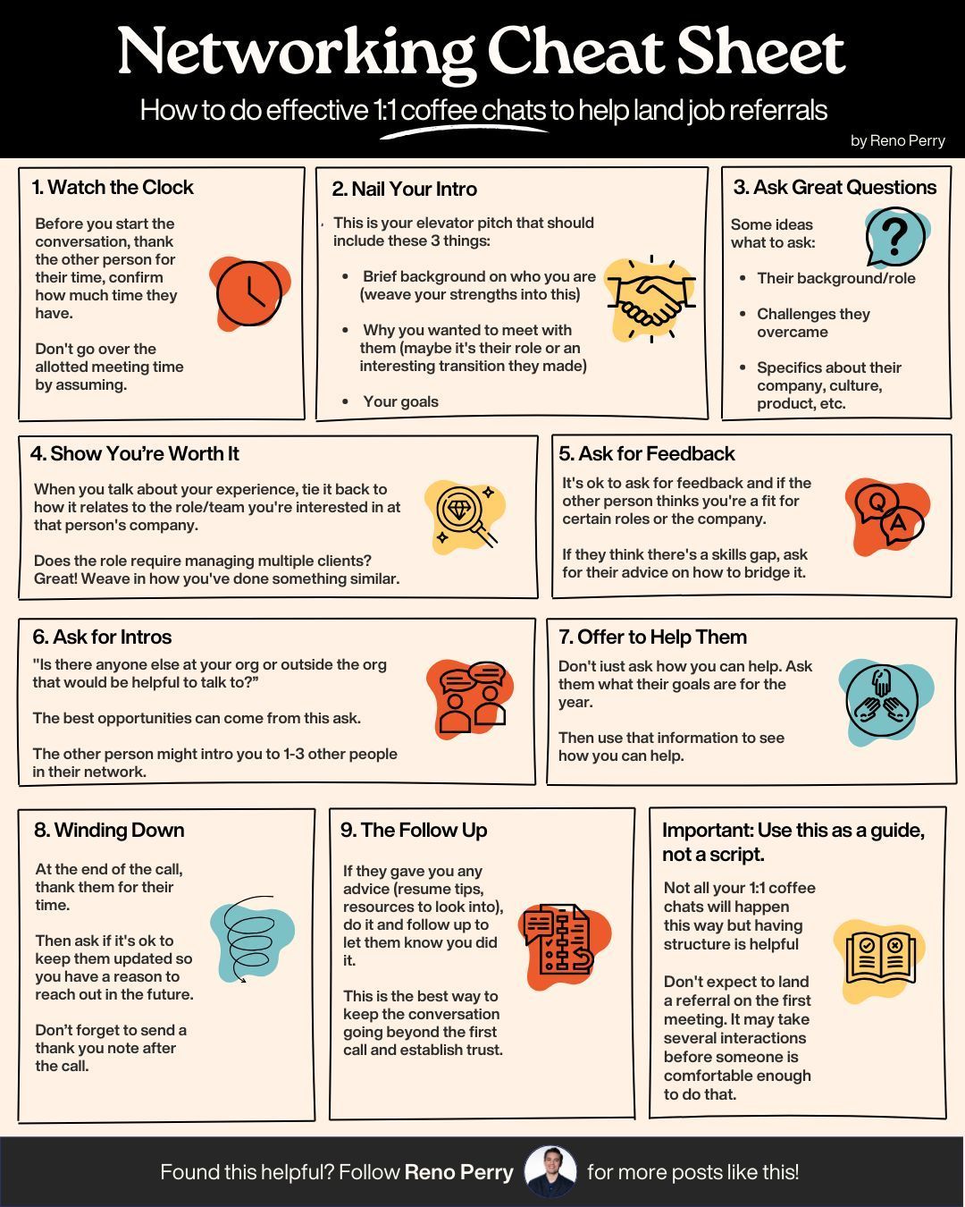 Business Infographics on LinkedIn: Networking Cheat Sheet Credits to Reno Perry, follow him for more…