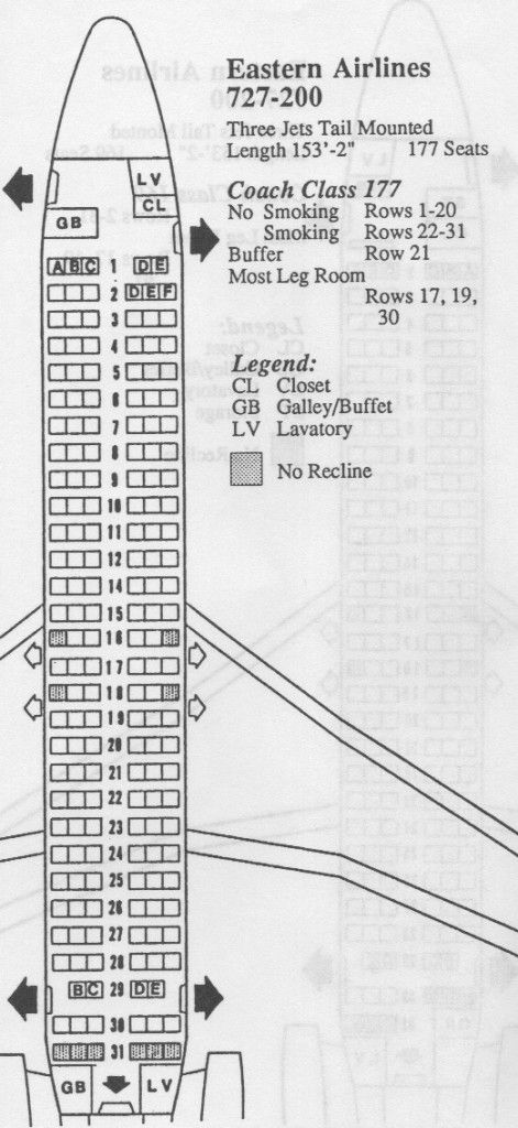 vintage airline seat map eastern airlines boeing 727 200 boeing 727 seating chart