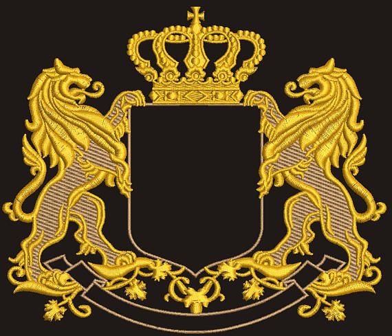 Crown Embroidery Design,Embroidered Patch 2 Lions Holding Bee Shield Patch