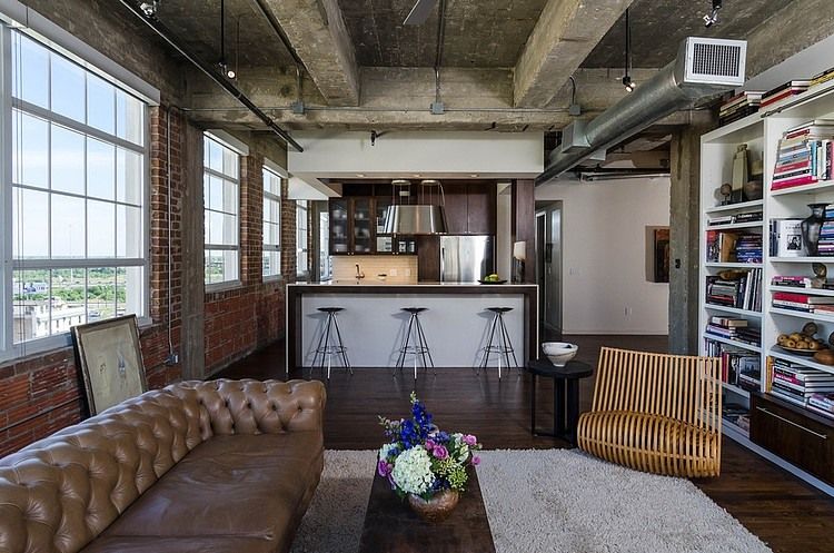 Houston Loft By C O N T E N T Architecture Homeadore Industrial Loft Design Apartment Interior Design Industrial Living Room Design [ 497 x 750 Pixel ]