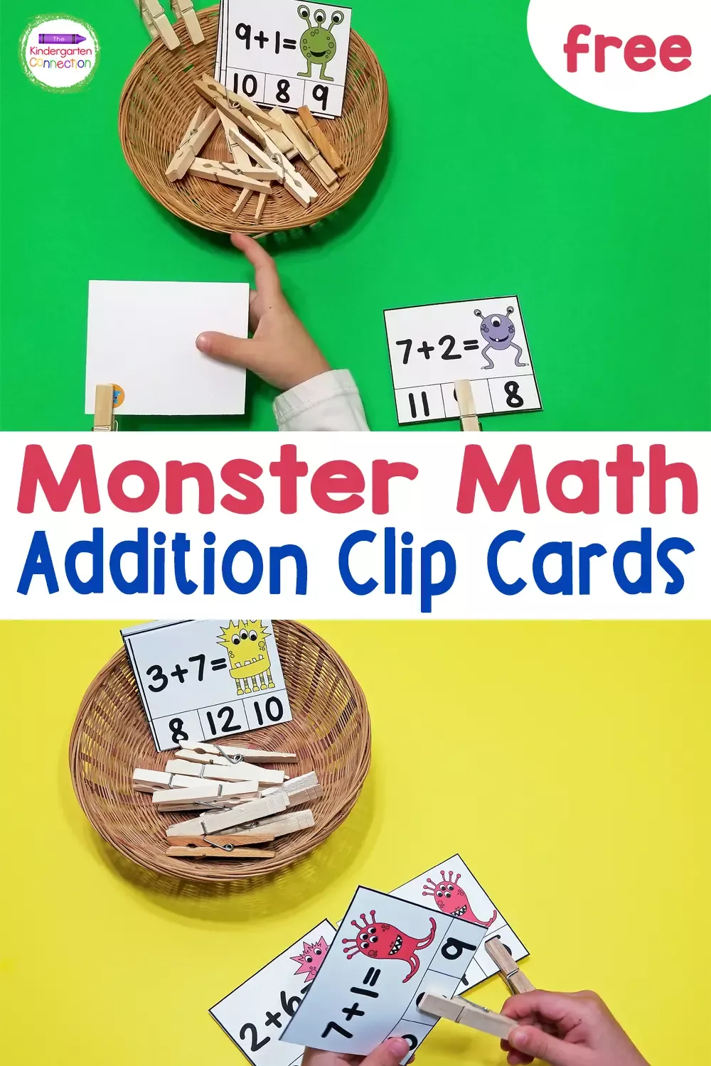 FREE Monster Math Addition Clip Cards - The Kindergarten Connection Math Addition, Kindergarten Math Worksheets, Math Skills, Math Centers, Student Learning, Connection, Clip, Fun, Cards