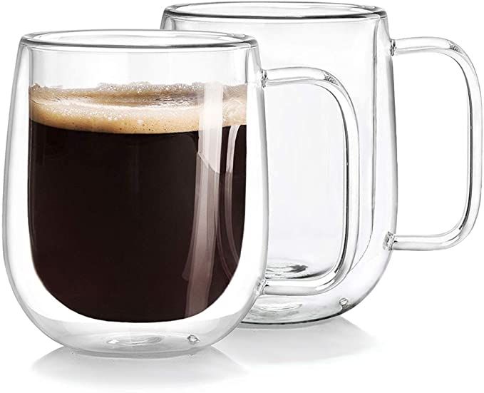 Double Wall Glass Coffee Mugs Tea Cups Set Of 2 Thermal Insulated And No Conde