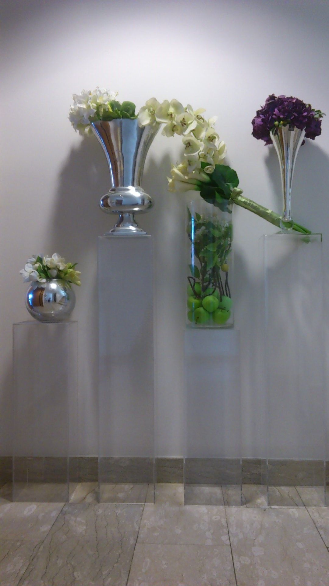 Clear Acrylic pillars Succulents Eco Chic Events