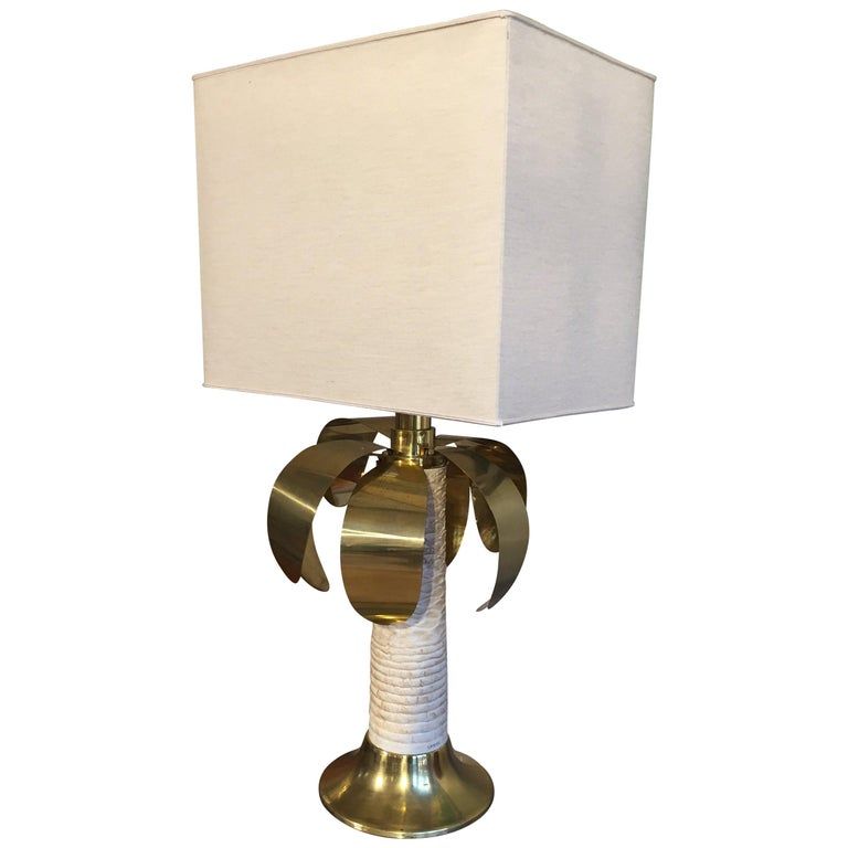 Palm Shaped Gold And White Table Lamp, Signed Spark, 1970s Palm Shaped Gold And White Table Lamp, Signed Spark, 1970s