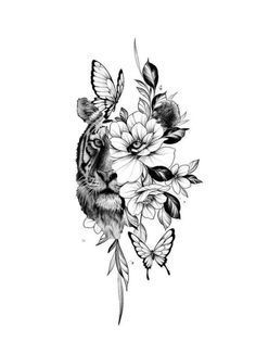 Bild Tattoos, Dope Tattoos, Body Art Tattoos, Small Tattoos, Badass Tattoos, Hip Thigh Tattoos, Thigh Tattoos Women, Tiger Thigh Tattoo, Back Thigh Tattoo
