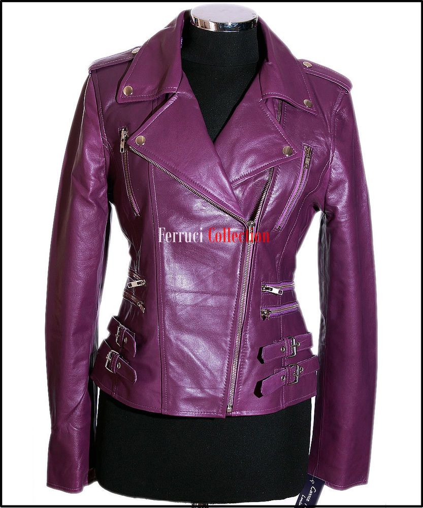 Ladies DOMINO Blue Washed Rockstar Women Real Studded Leather Biker Jacket 4326