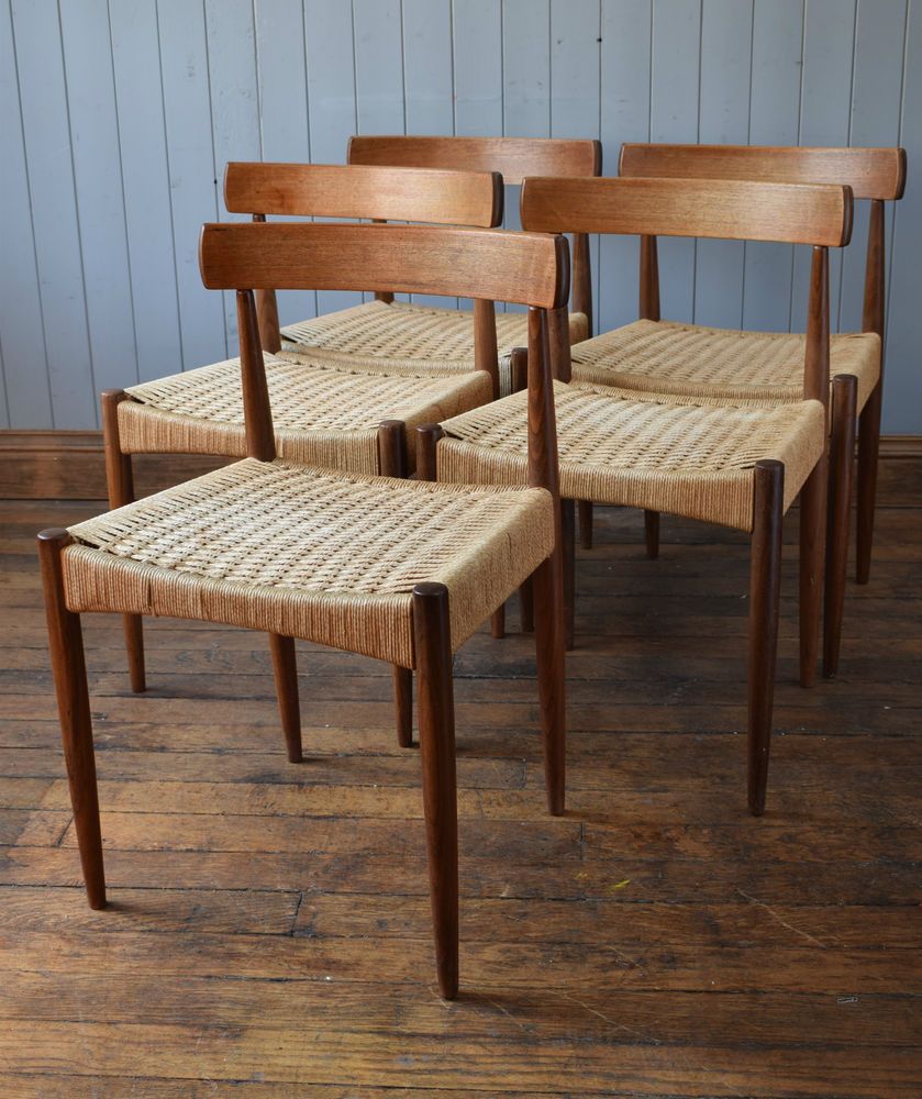 5 Vintage Danish Cord Dining Chairs - Arne Hovmand-Olsen By Mogens 5 Vintage Danish Cord Dining Chairs - Arne Hovmand-Olsen by Mogens Kolds Danish Furniture - 5 Vintage Danish Cord Dining Chairs - Arne Hovmand-Olsen By Mogens