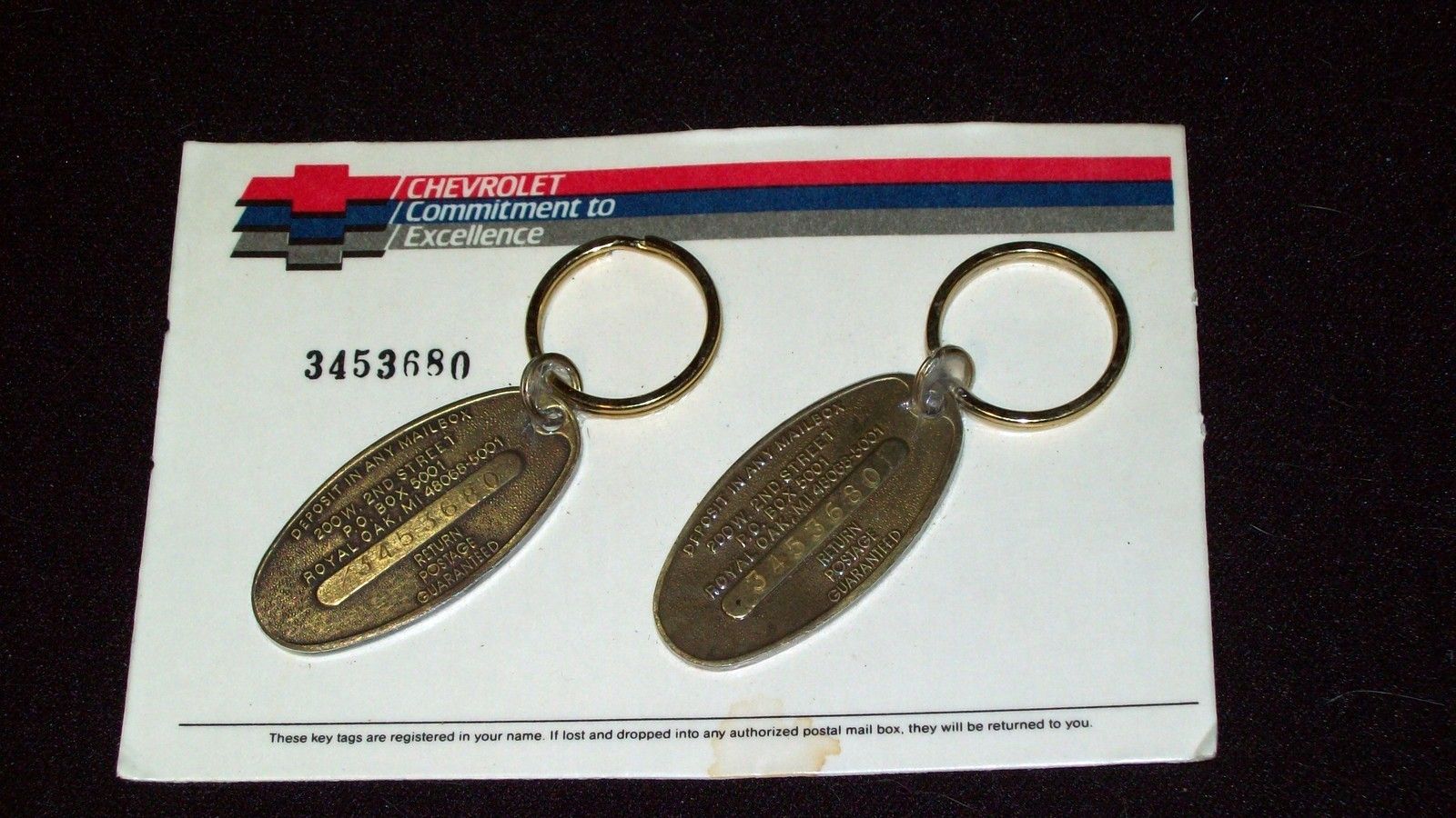 NOS Pack of (2) Chevrolet Registered Serial Number Key Chains