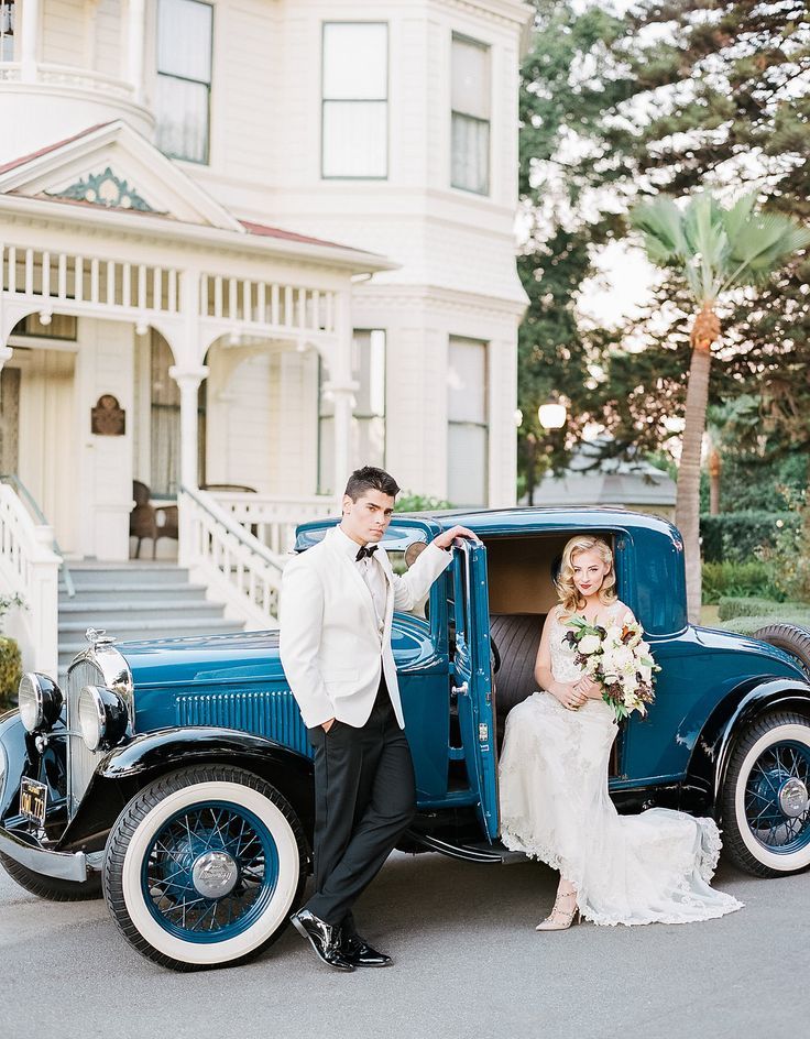 List of Bride drinking champagne in antique car with Original Part