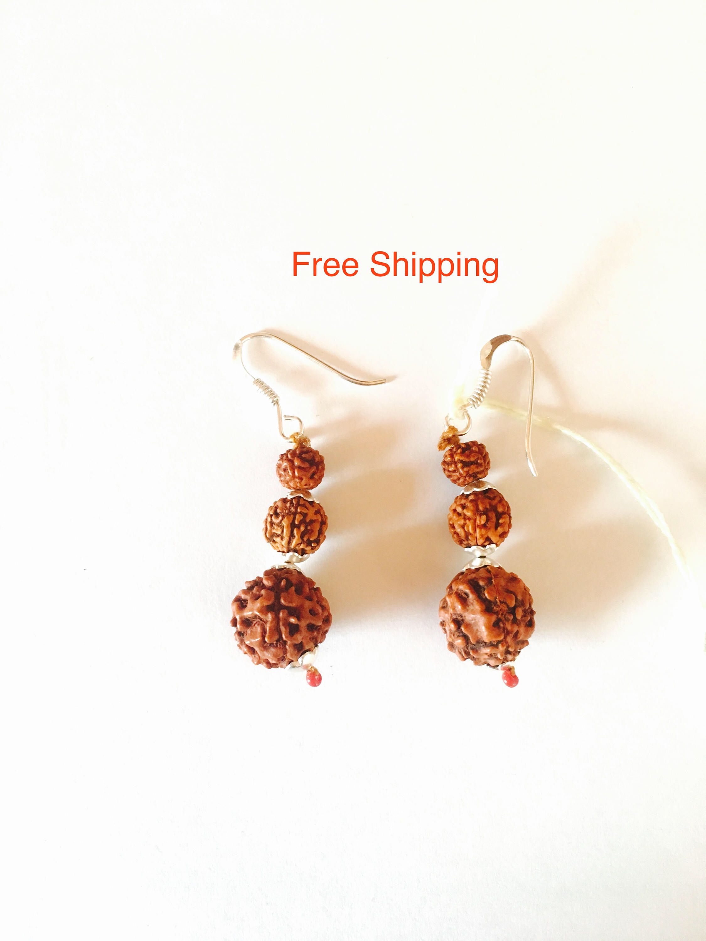 Healing seed Nature vegan Shiva Shaki Hindu jewelry Rudraksha earrings silver Healing seed Nature vegan Shiva Shaki Hindu jewelry Rudraksha earrings silver