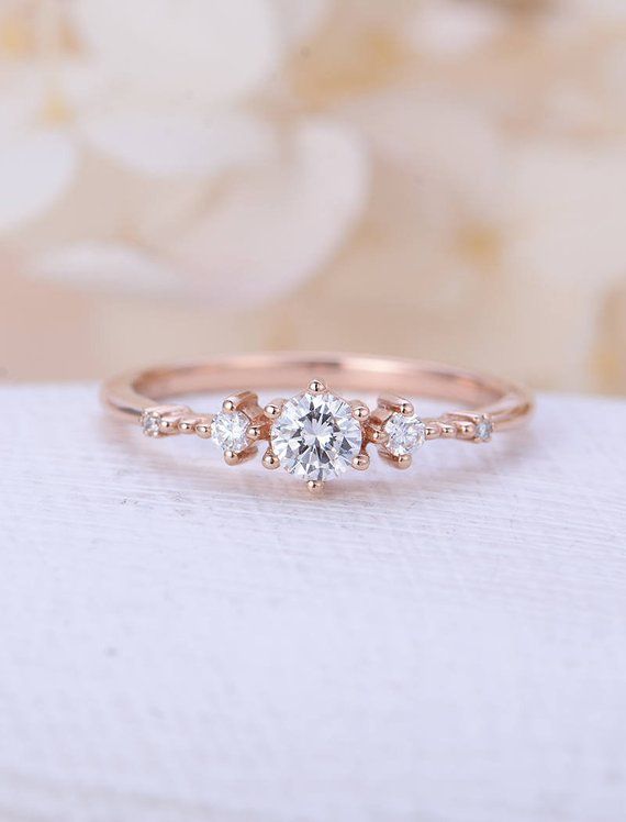Moissanite engagement ring rose gold vintage engagement ring art deco unique cluster diamond wedding bridal Promise Anniversary ring