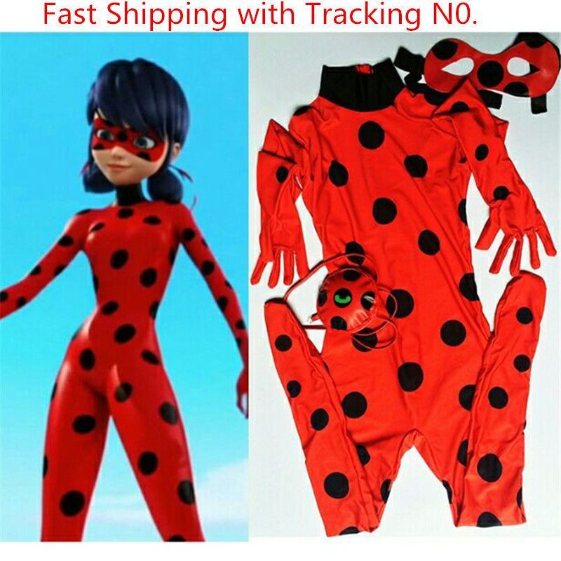 Kids Girls Miraculous Ladybug Cosplay Costume Jumpsuit Outfits Tight Fancy Dress