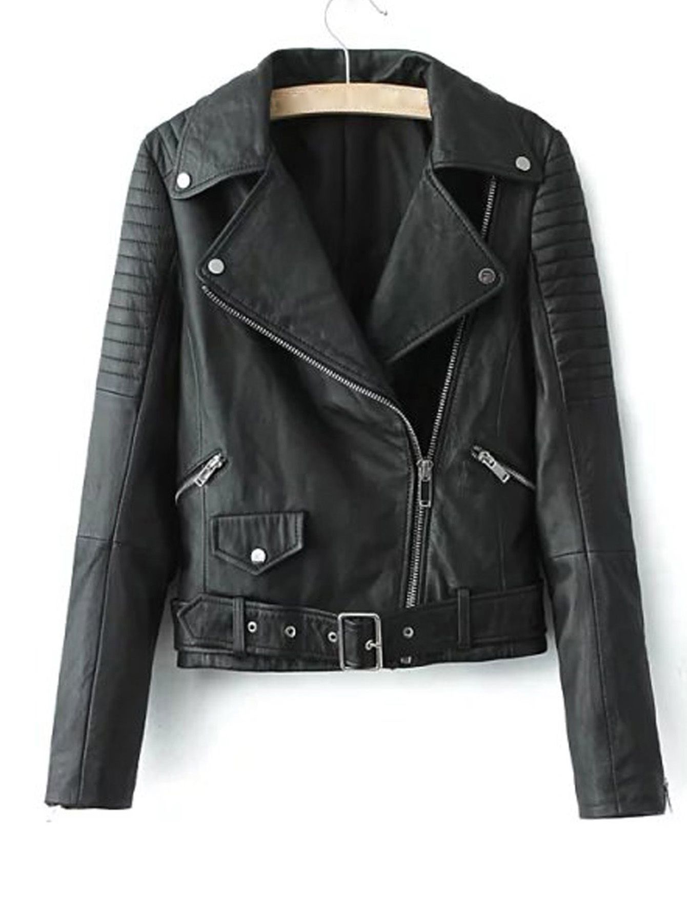 Shop Black Long Sleeve Zipper PU Leather Jacket online