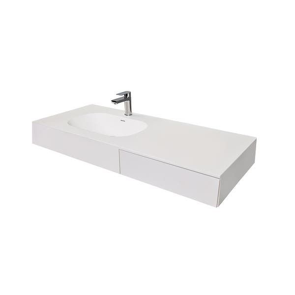 Sonoma 48" Solid Surface Wall Mounted Vessel Sink with Drawer - On Sale - Overstock - 31964043 - Black Bathroom Counters, Bathroom Sink, Rectangular Vessel Sink, Wall Mounted Basins, Solid Surface, Remodeling Projects, Sonoma, Bathrooms Remodel, Home Improvement