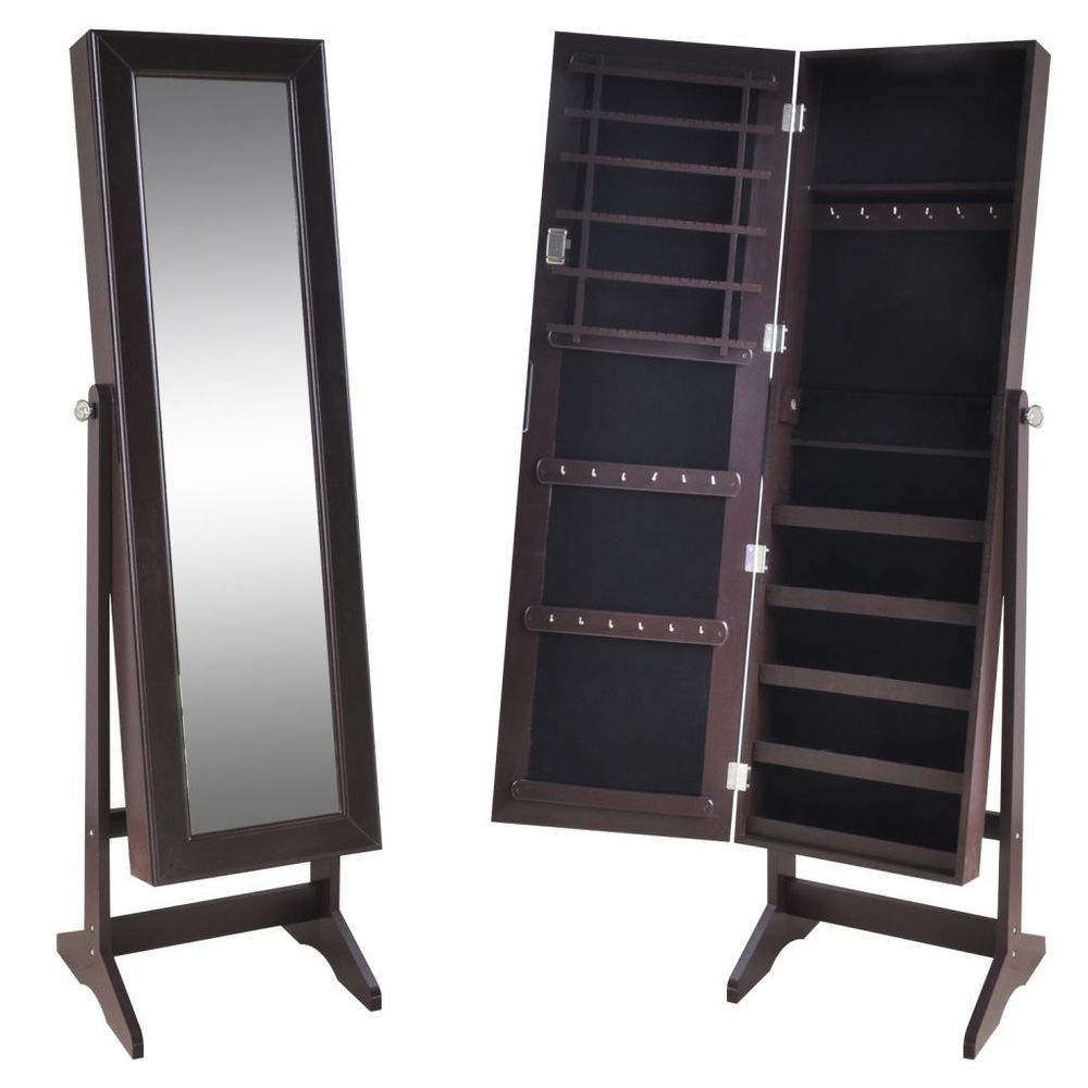 Brown Bedroom Jewelry Mirrored Cabinet Free Standing ...