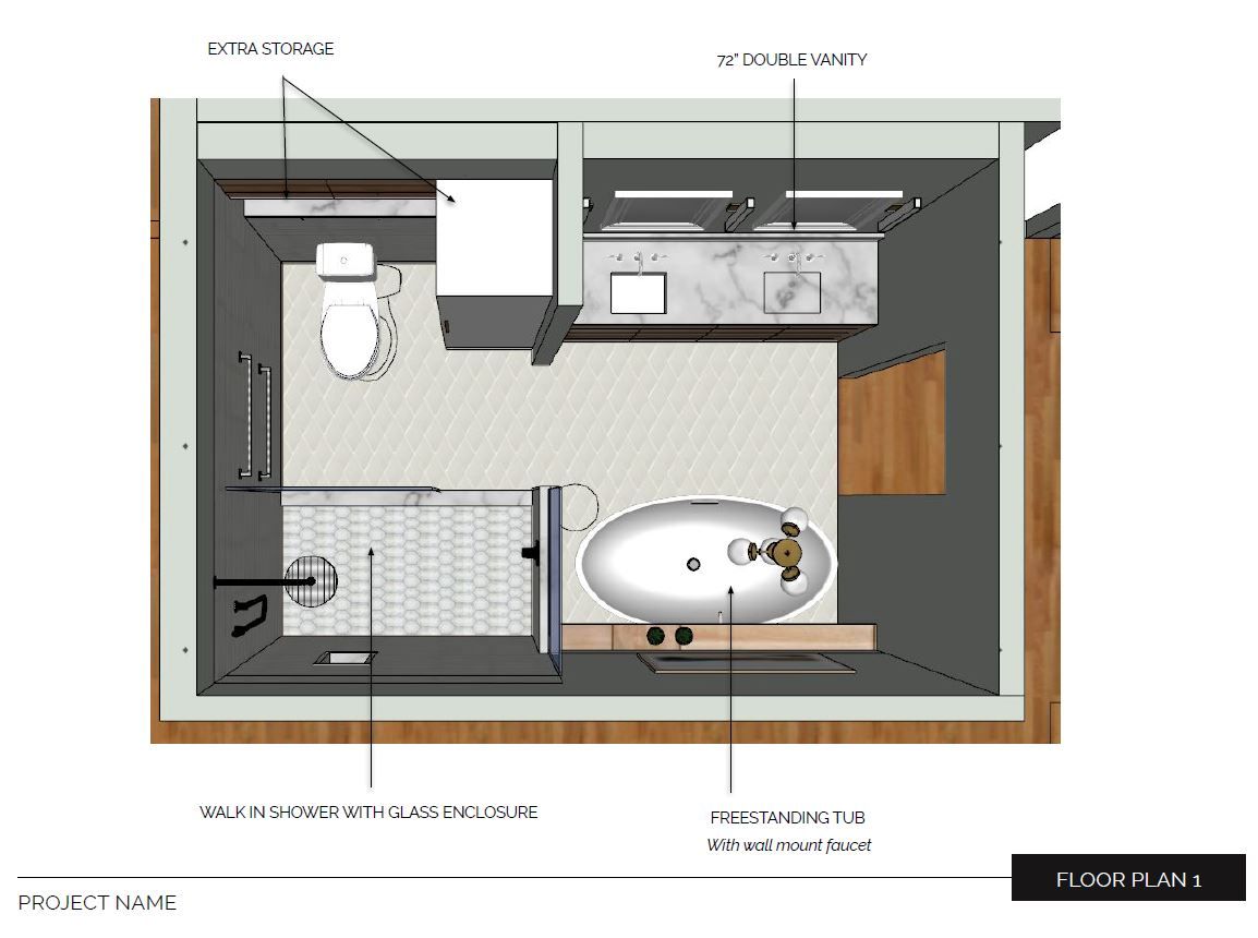 PROJECT REVEAL: NEUTRAL NICOLET MASTER BATH | Curio Design Studio Master Suite Floor Plan, Soaker Tub Free Standing, Nicolet, Craftsman Style Home, Large Closet, Bath Remodel, Floor Space, Kitchen And Bath, Master Bathroom