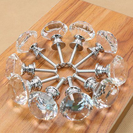10 Pieces Drawer Knob Pull Handle Crystal Glass Diamond Shape Cabinet Drawer Pulls Cupboard Knobs with Screws for Home Office Cabinet Cupboard Bonus Silver Screws DIY