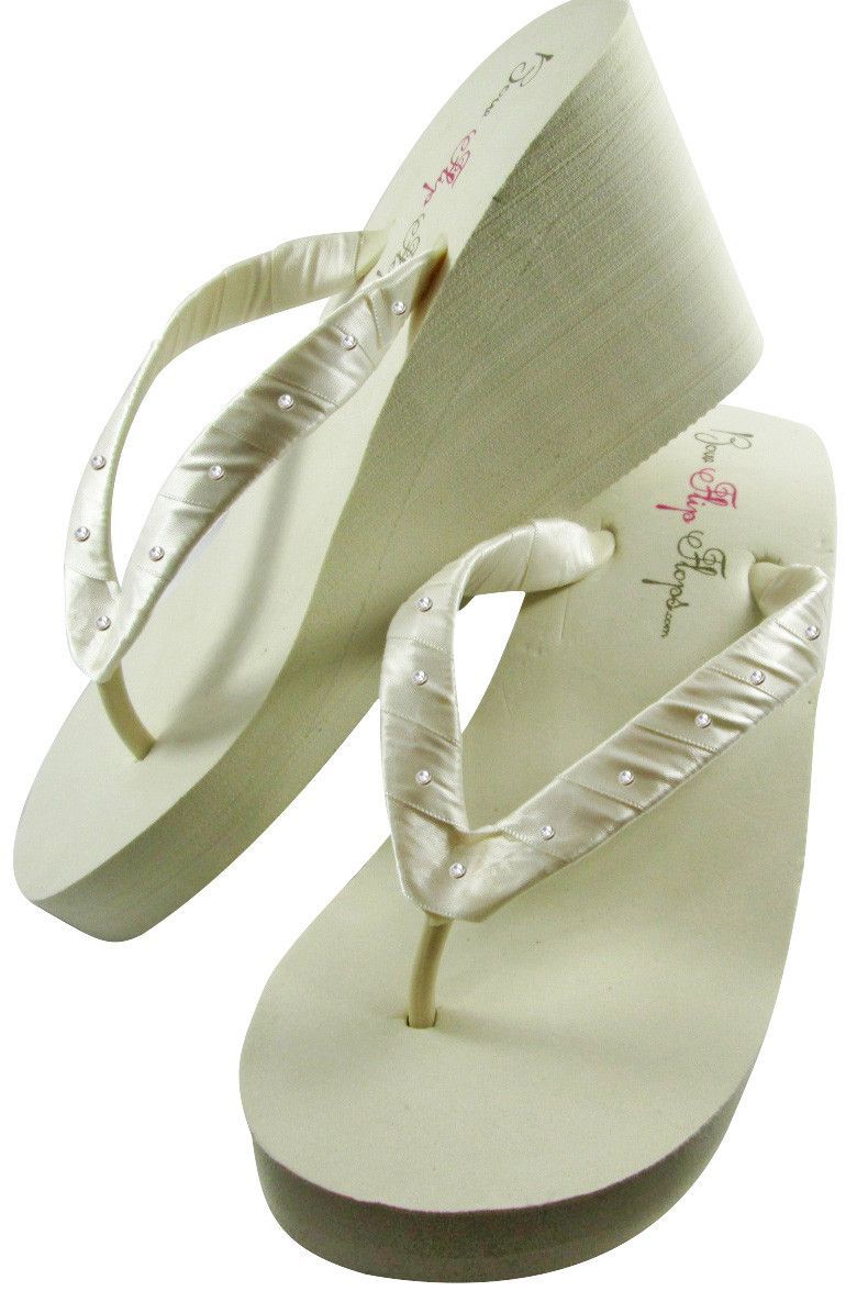 Wedge Wedding Flip Flops in Ivory or White Heel with