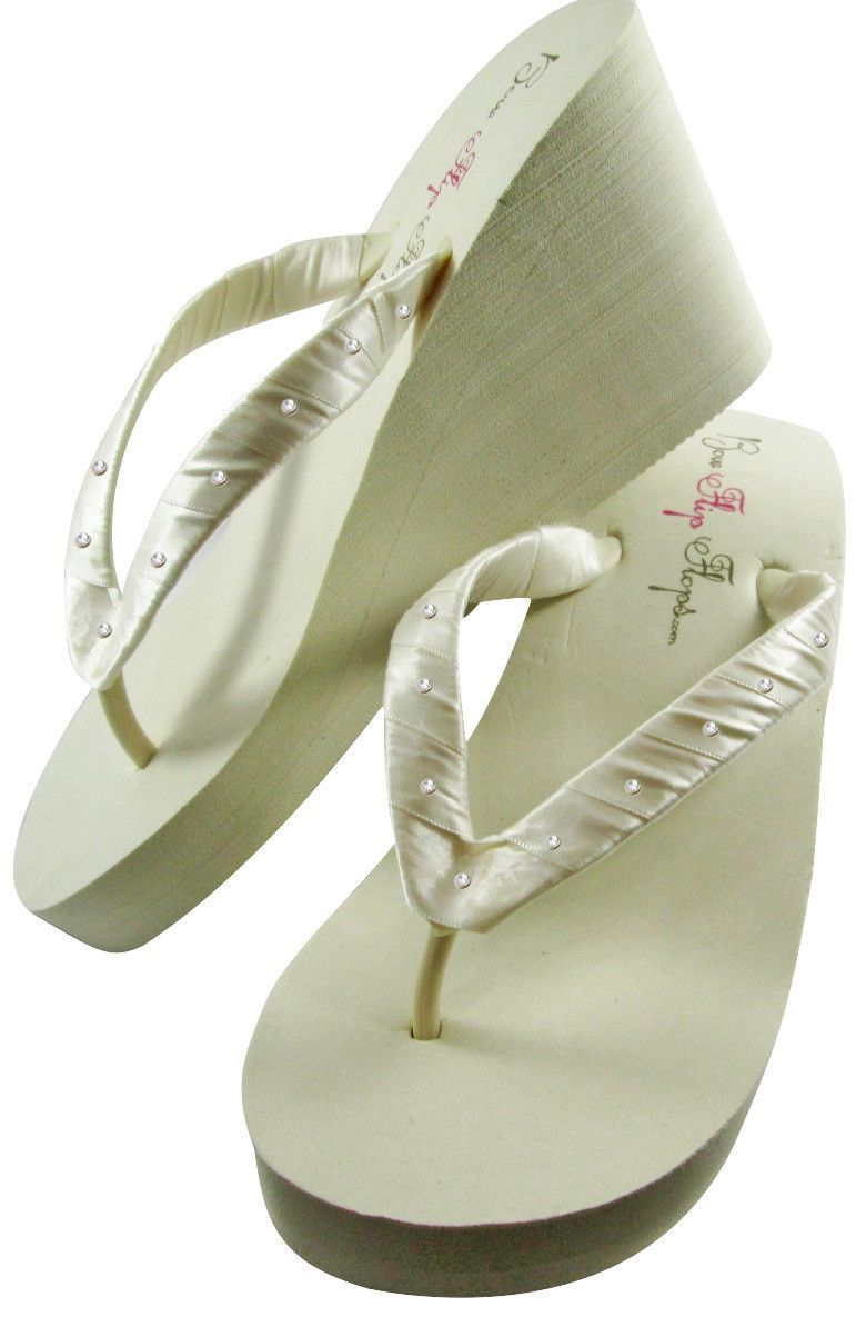 Wedge Wedding Flip Flops in Ivory or White Heel with Swarovski ...