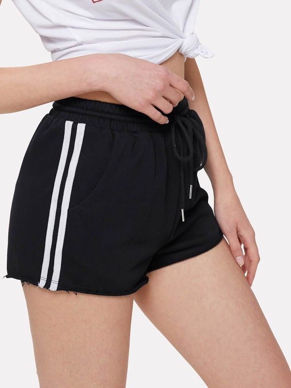 Striped Side Raw Hem Sweat Shorts -SheIn(Sheinside) | Denim shorts women, Sweat shorts, Womens
