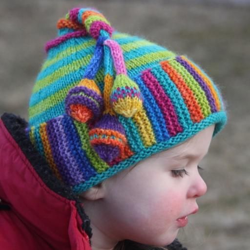 Colour Me Happy Hat by Lucy Neatby, pattern available from Lucy Neatby Designs.