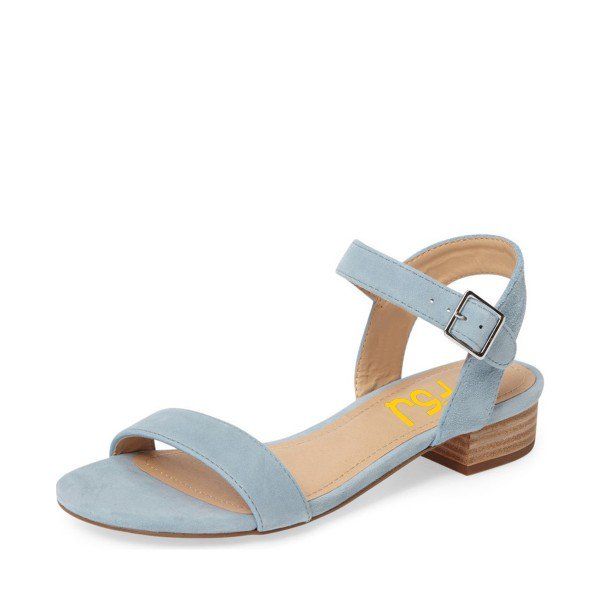 blue suede flat sandals