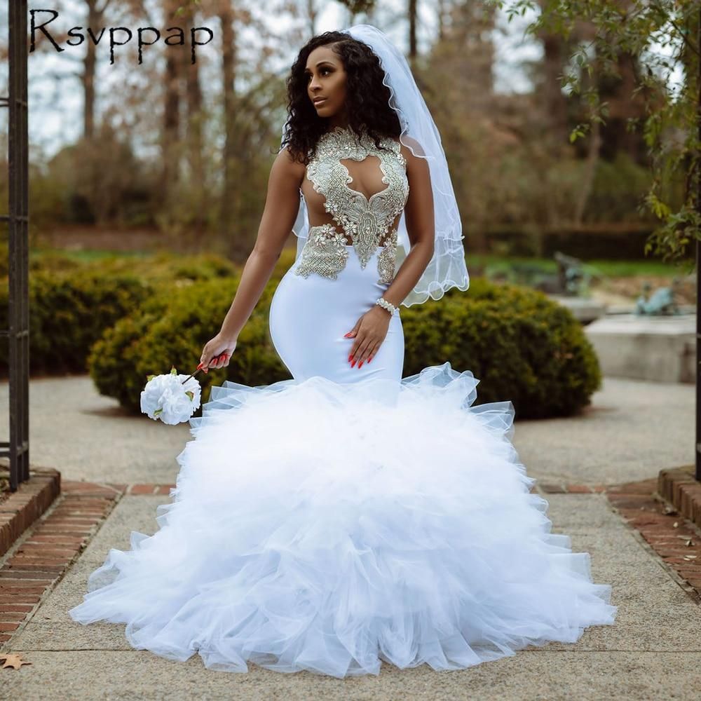 Blue and white 2025 mermaid wedding dresses