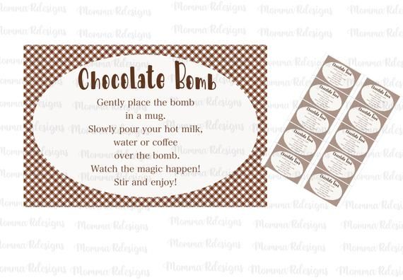Hot Chocolate Bomb Tags Printable Round cocoa label Hot cocoa bomb instruction card DIGITAL DOWNLOAD tag for hot chocolate bombs