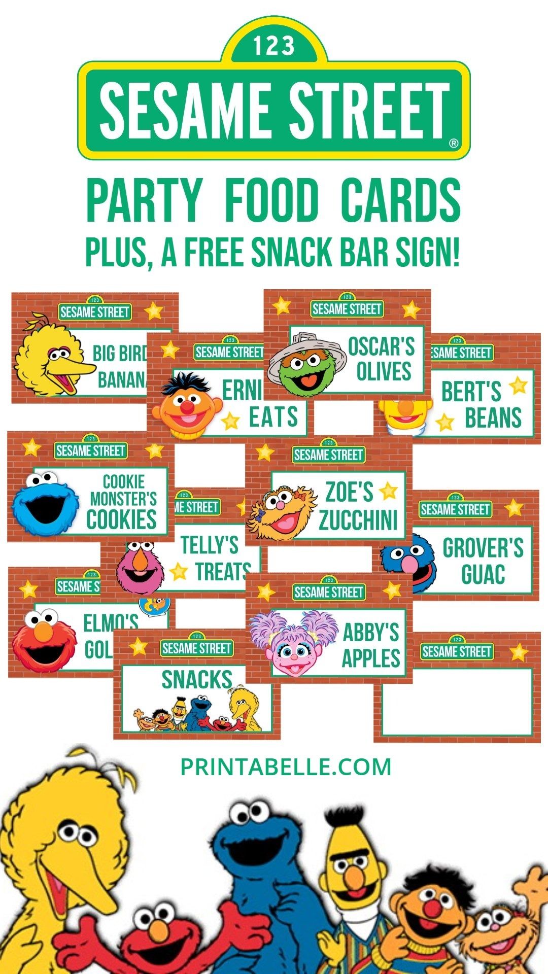 Sesame Street Tented Party Food Cards