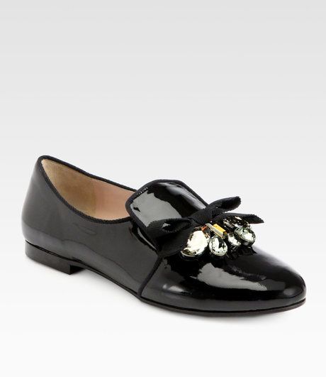 black patent loafers with bow
