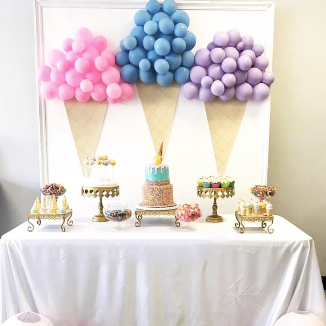 Tbt To Our Ice Cream Themed Birthday Party Set Up For A Beautiful Princess Decoration And Birthday Party Tables Birthday Party Decorations Birthday Party Set