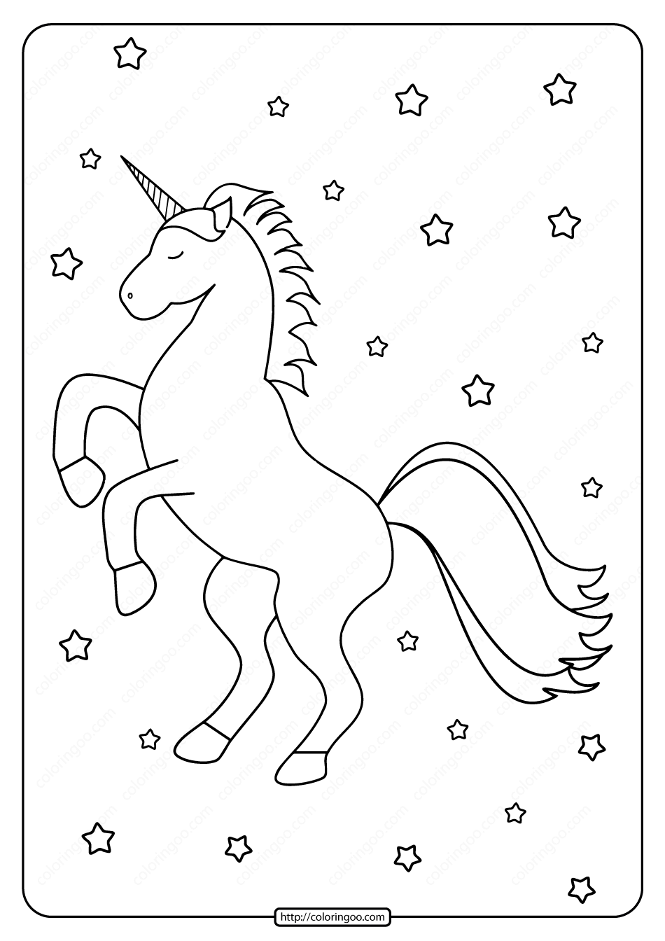 printable cute unicorn with stars coloring page star