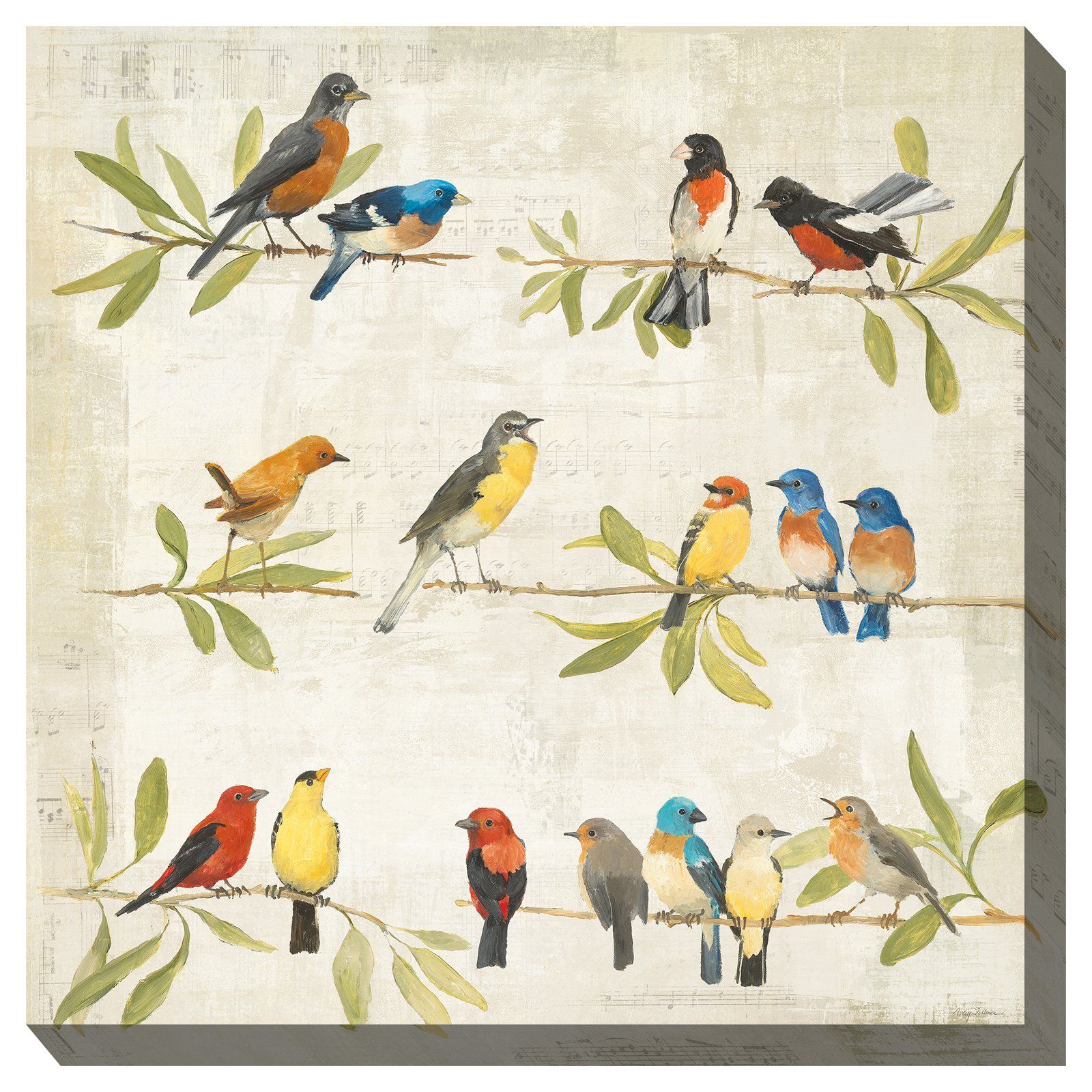 West Of The Wind Indoor Outdoor Birdsong Wall Art Bird Canvas Music Art Print Square Wall Art