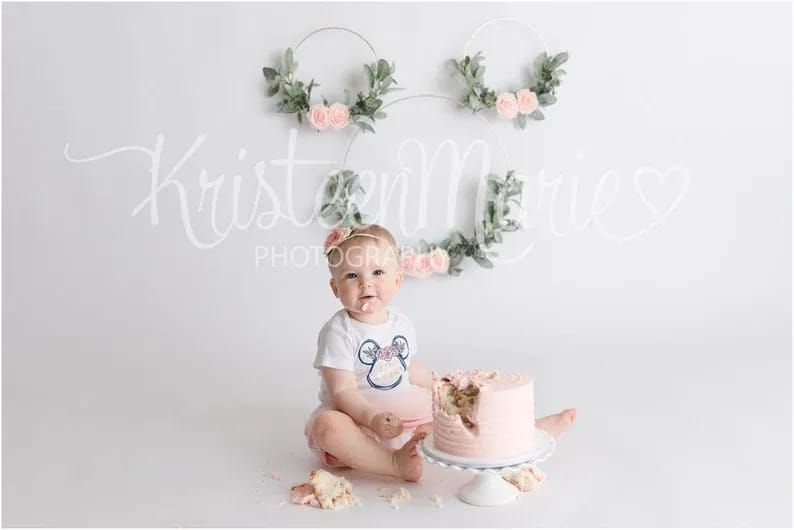 Boho Minnie Mouse Digital Backdrop for Girl Boho Floral image 4 Newborn Poses, Newborn Shoot, Floral Hoops, Boho Floral, Photography Props, Newborn Photography, First Birthday Pictures, Floral Image, Digital Backdrops