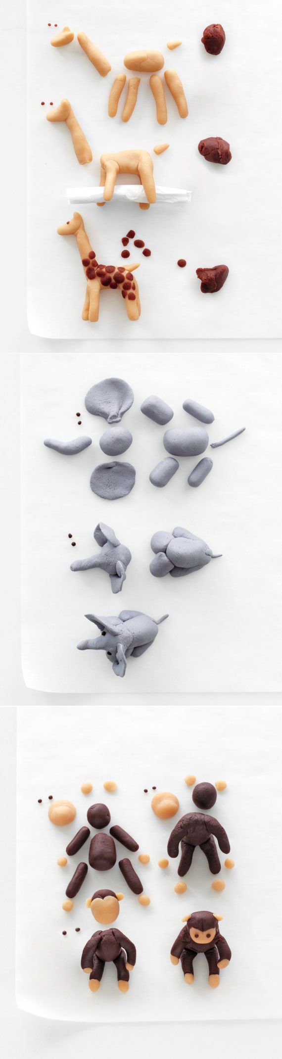 #DIY Marzipan Menagerie Cake Toppers in Fun, Animal Shapes Deco Cupcake, Cupcake Cakes, Mini Cakes, Fondant Cupcakes, Sweets Cake, Fondant Figures, Decors Pate A Sucre, Marzipan Recipe, Decoration Patisserie