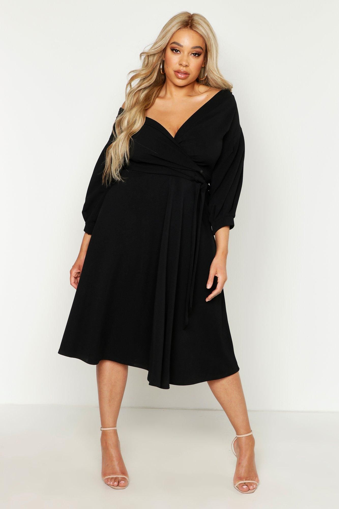 Womens Plus Off Shoulder Wrap Midi Dress - Plus Size Shirt Dress, Plus ...