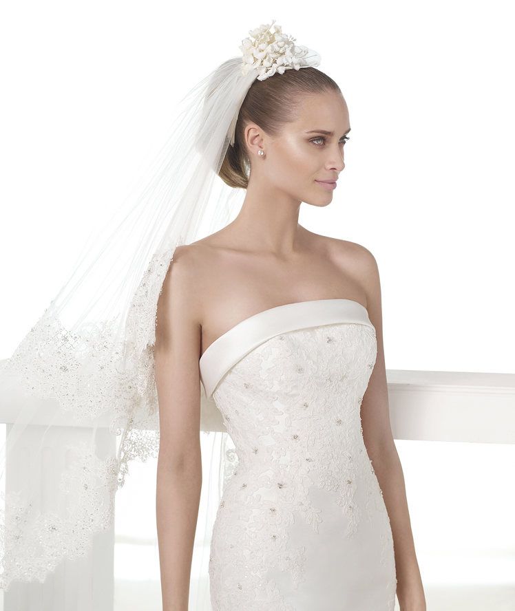 style maelia couture collection straight mikado silk dress with lace