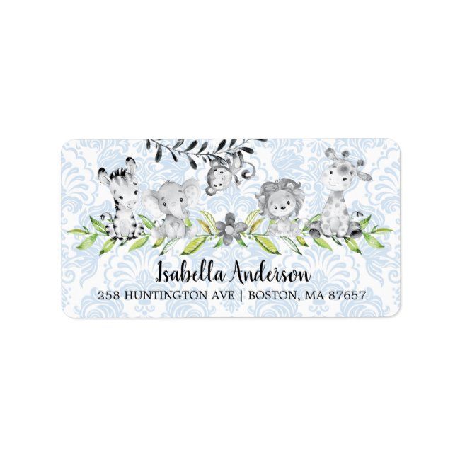 Sweet Safari Animals Boys Baby Shower Address Label | Zazzle.com in 2020 | Safari animals, Baby ...