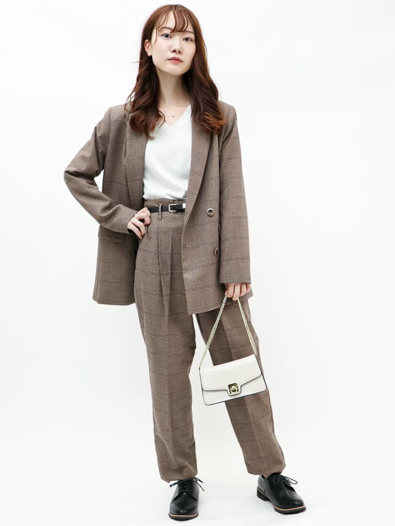 Guのチェック柄セットアップのコーデ プチプラ ファッション パンツ ジャケット Guのチェック柄セットアップのコーデ プチプラ ファッション パンツ ジャケット